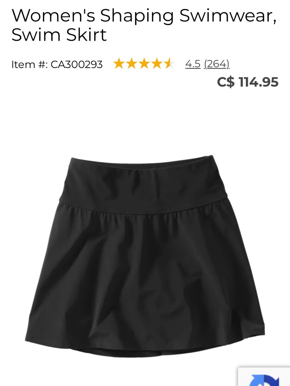 L.L. Bean Black A-Line Swim Skirt UPF 40+